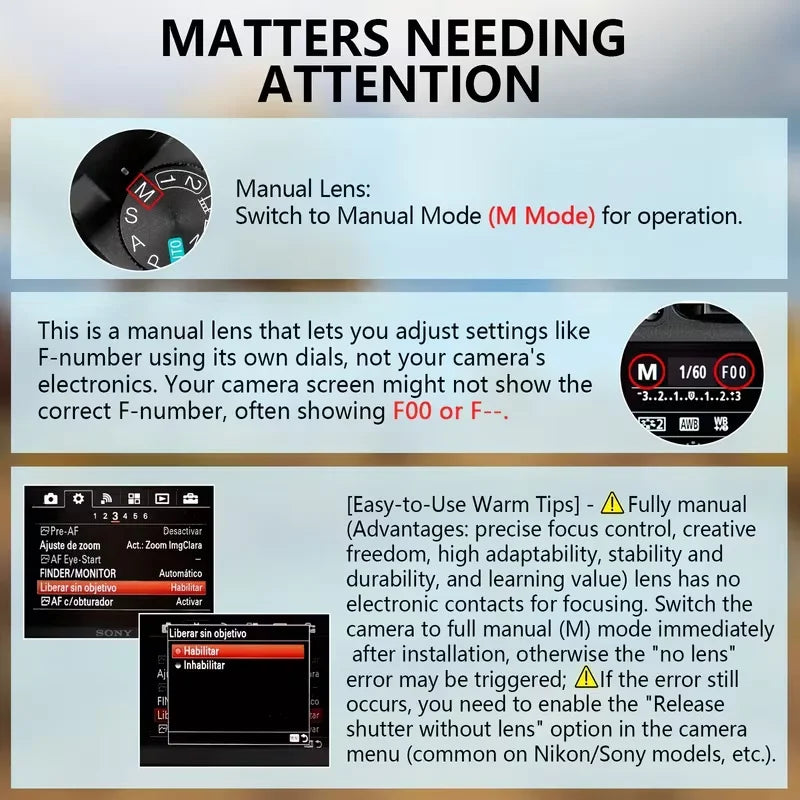 Manual Telephoto Zoom T Mount Lens For DSLR Mirrorless Cameras