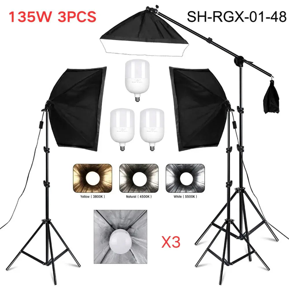 SH Softbox Photography Lighting Kit With Adjustable LED Studio Stand