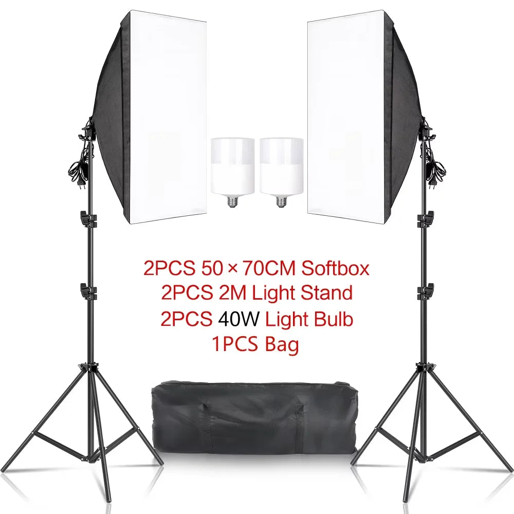 SH Softbox Photography Lighting Kit With Adjustable LED Studio Stand
