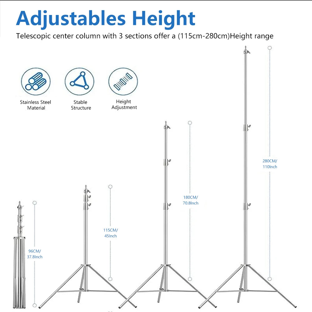 SH Stainless Steel Foldable Photography Lighting Stand Tripod