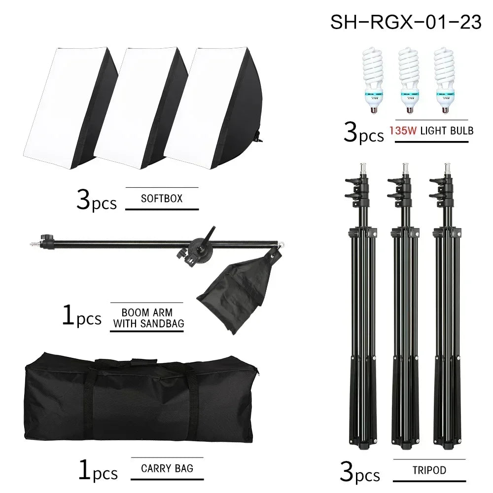 SH Softbox Photography Lighting Kit With Adjustable LED Studio Stand