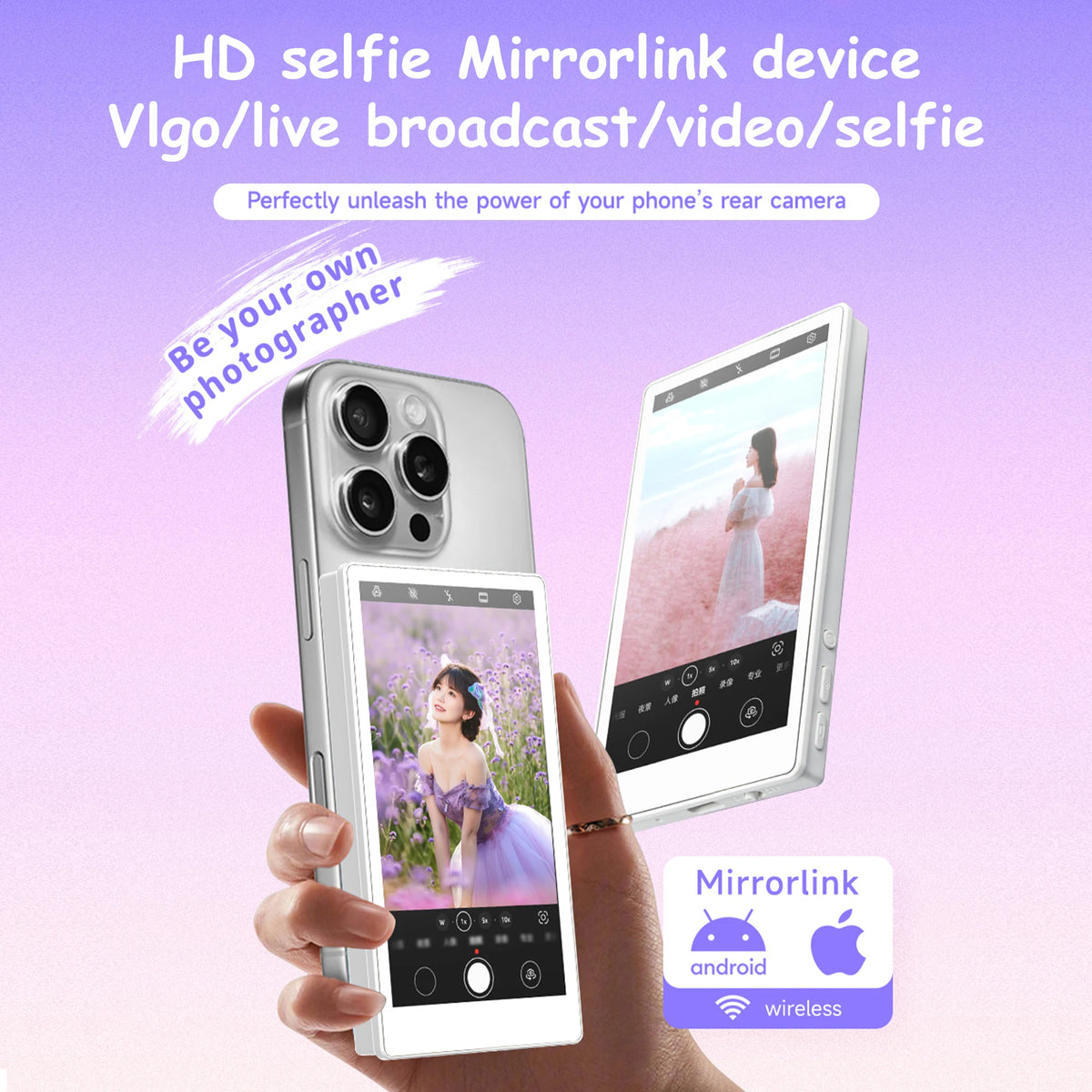 Wireless Smartphone Selfie Monitor For Rear Camera Vlogging