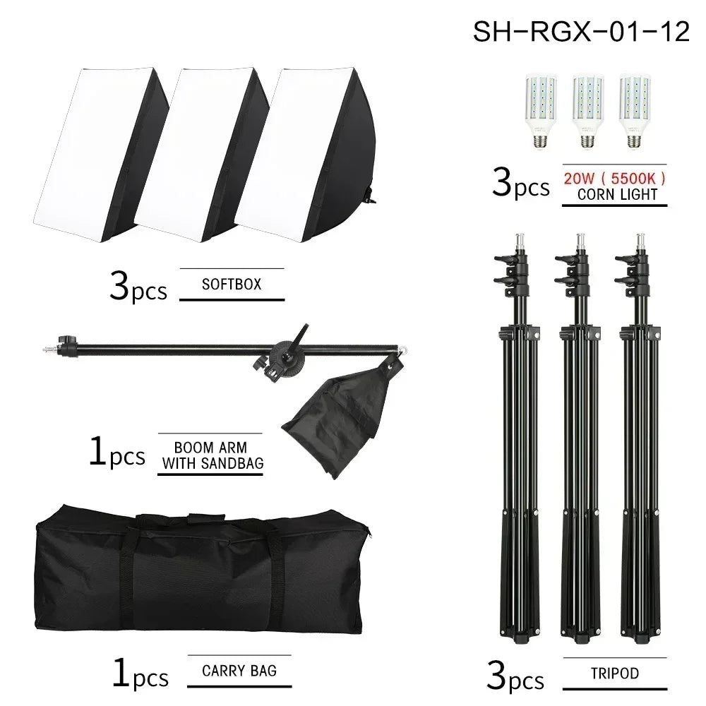 SH Softbox Photography Lighting Kit With Adjustable LED Studio Stand