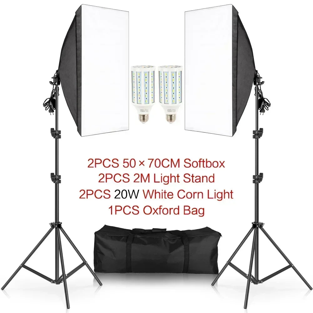 SH Softbox Photography Lighting Kit With Adjustable LED Studio Stand
