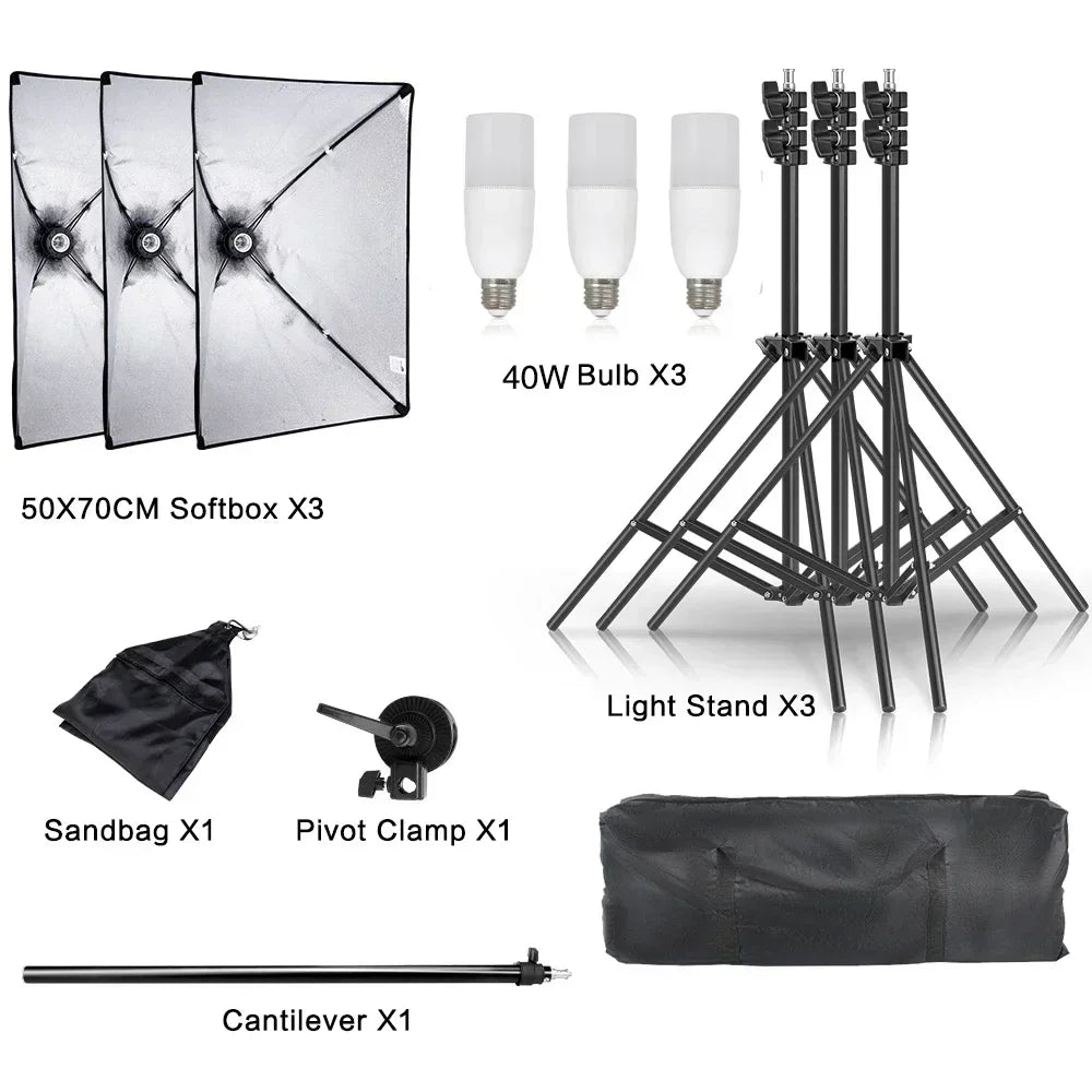 SH Softbox Photography Lighting Kit With Adjustable LED Studio Stand