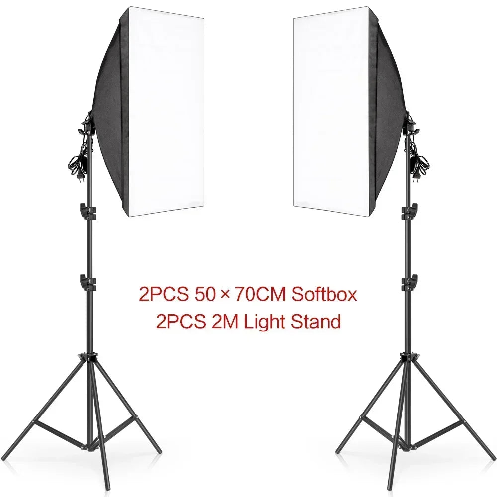 SH Softbox Photography Lighting Kit With Adjustable LED Studio Stand