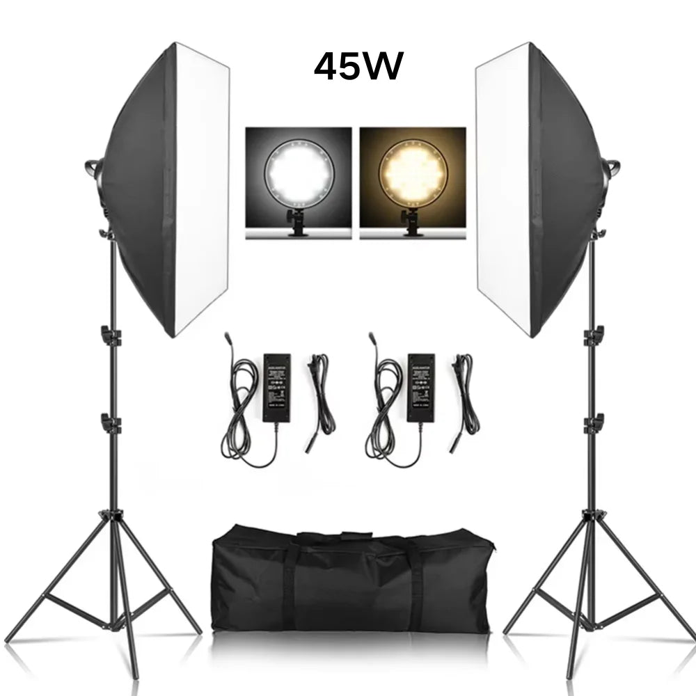 SH Softbox Photography Lighting Kit With Adjustable LED Studio Stand