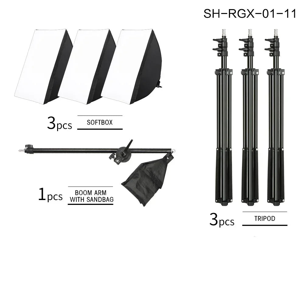 SH Softbox Photography Lighting Kit With Adjustable LED Studio Stand