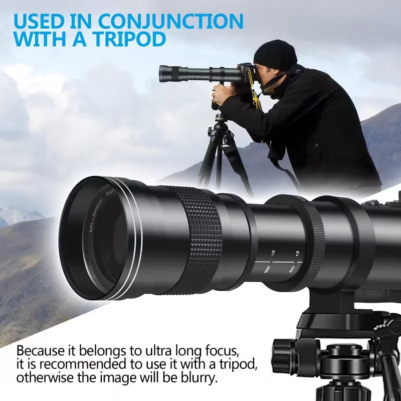 Manual Telephoto Zoom T Mount Lens For DSLR Mirrorless Cameras