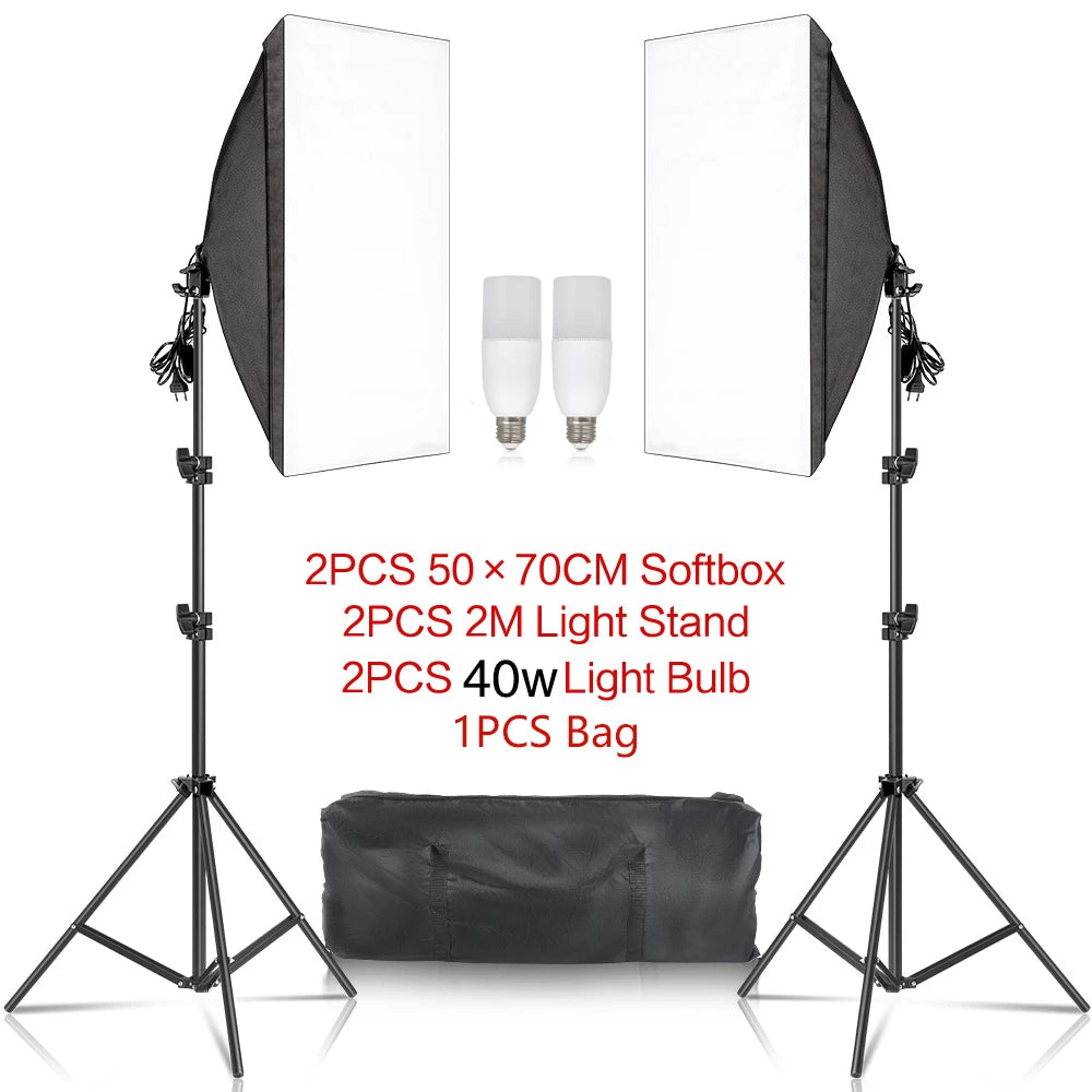 SH Softbox Photography Lighting Kit With Adjustable LED Studio Stand