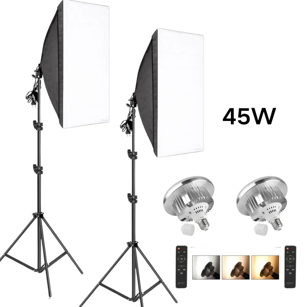 SH Softbox Photography Lighting Kit With Adjustable LED Studio Stand